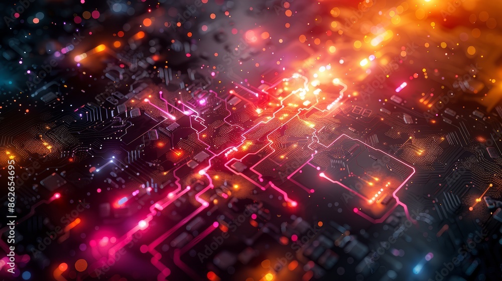 Abstract digital background with glowing red and orange lines on a dark surface. Abstract digital background with glowing red and orange lines on a dark surface.
