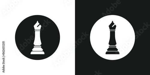 Chess bishop icon. Black and white icon vector.