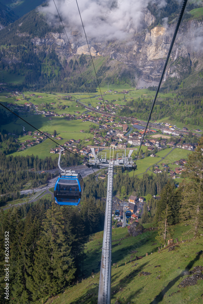 Fototapeta premium kinderstem is very peaceful and beautiful village where we can walk trekking to see nature on the way to oeschinensee lake Switzerland 