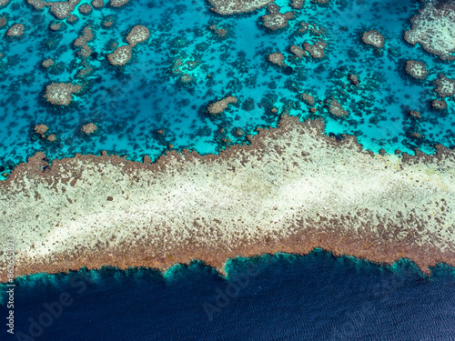Aerial view of Hardy Reef in Great Barrier Reef, Queensland, Australia.