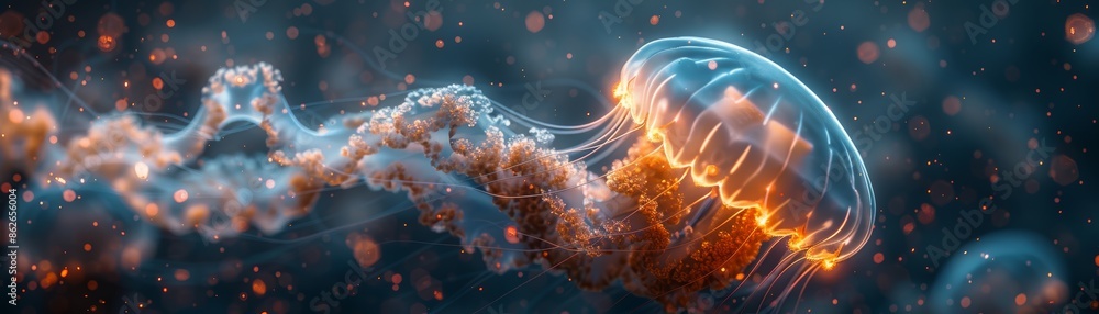 custom made wallpaper toronto digitalAbstract jellyfish with glowing tentacles and a starry background.