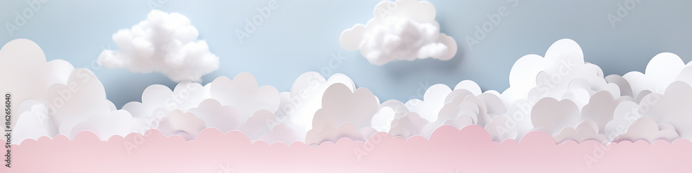 clouds paper sculpture on a white background narrow long panoramic. clouds paper sculpture on a white background narrow long panoramic.