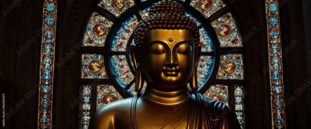 Obraz premium Vesak Day Creative Concep Buddha portrait stained glass window s