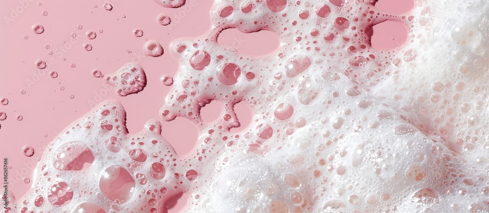 Fototapeta premium Pink background with copy space image featuring white foamy bubbles.