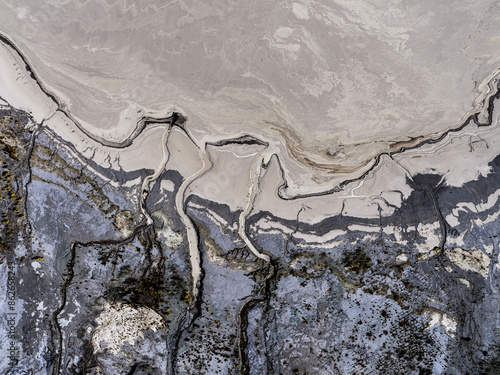 Aerial view of industrial tailing pond and river patterns in Eraring, New South Wales, Australia. photo