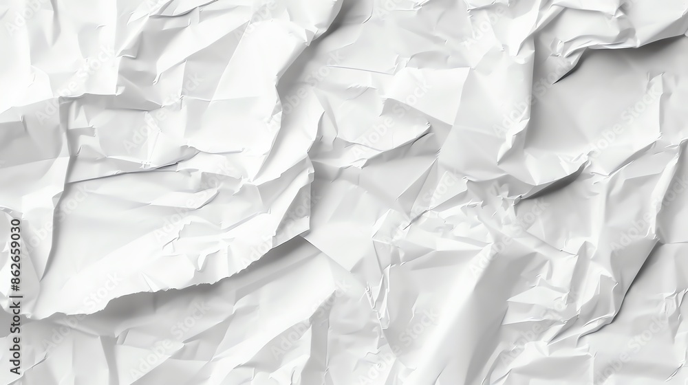 Fototapeta premium Textured white crumpled paper background. 