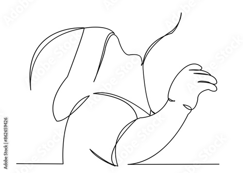 continuous single drawn one line kid eats chest hand-drawn picture silhouette, doodle. Line art. lactation