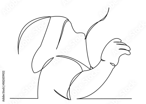 continuous single drawn one line kid eats chest hand-drawn picture silhouette, doodle. Line art. lactation