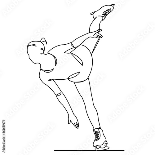 continuous single drawn one line girl figure skater hand-drawn picture silhouette. Line art