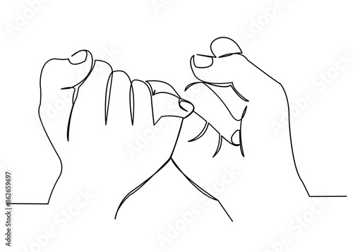 continuous single drawn one line who make up their minds after a quarrel with little fingers hand-drawn picture silhouette. Line art. concept of a treaty, union, agreement, friendship