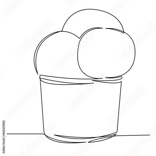 continuous single drawn one line ice cream in a cup hand-drawn picture silhouette. Line art