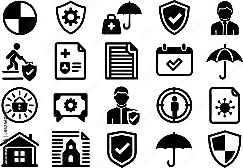 Obraz premium Insurance, Policy related concept editable stroke outline icons isolated on white background flat vector illustration