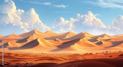 Vast Desert Landscape Under a Clear Blue Sky With White Clouds