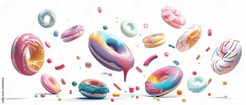 Floating Donuts and Sprinkles, a Colorful Treat Floating Donuts and Sprinkles, a Colorful Treat