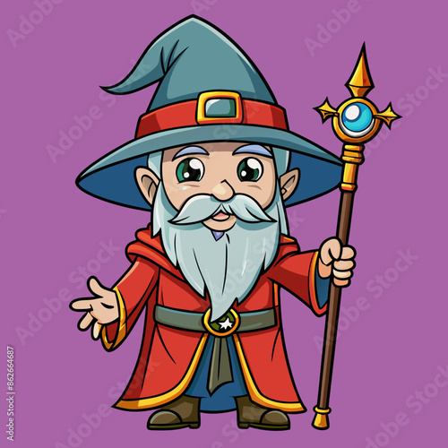 vector cartoon illustration of wizard