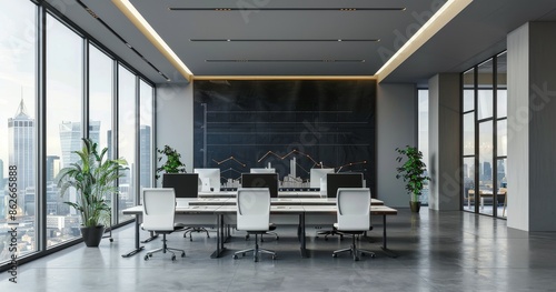Modern Office Space With City View and White Desks