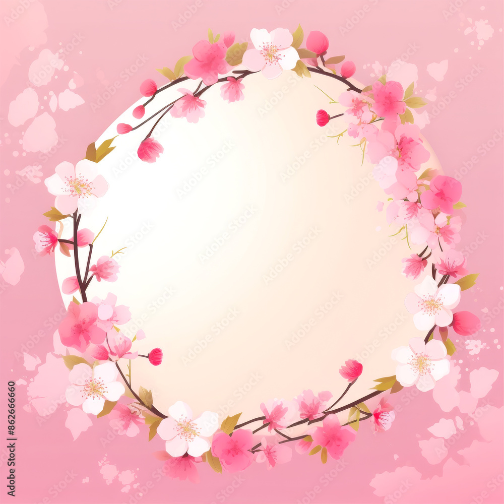 circle decorated sakura flowers on background. circle decorated sakura flowers on background.