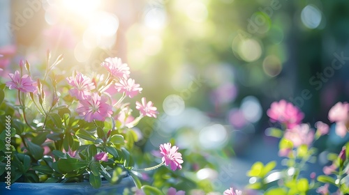 Soft and Dreamy Floral Garden with Blurred Background and Room for Text © vanilnilnilla