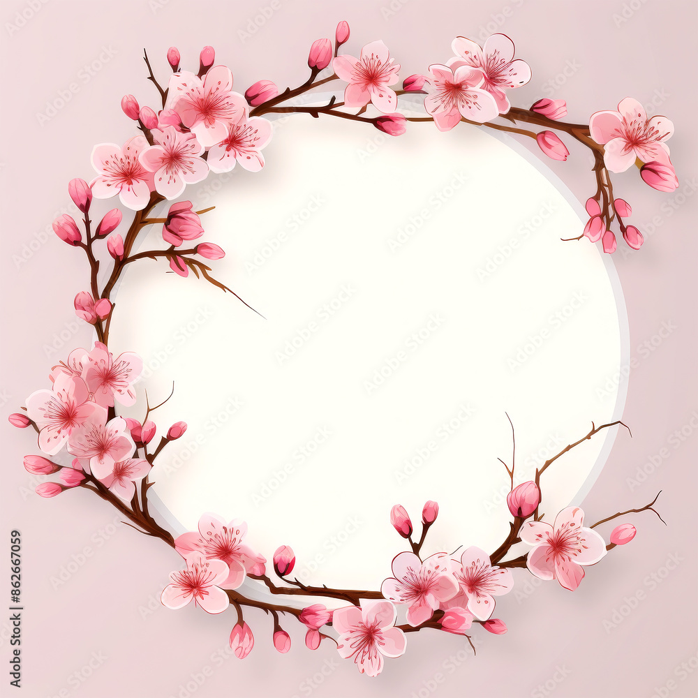 Obraz premium circle decorated sakura flowers on background.