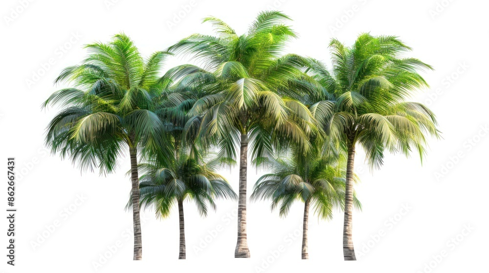Image of green palm trees on white background. Image of green palm trees on white background.