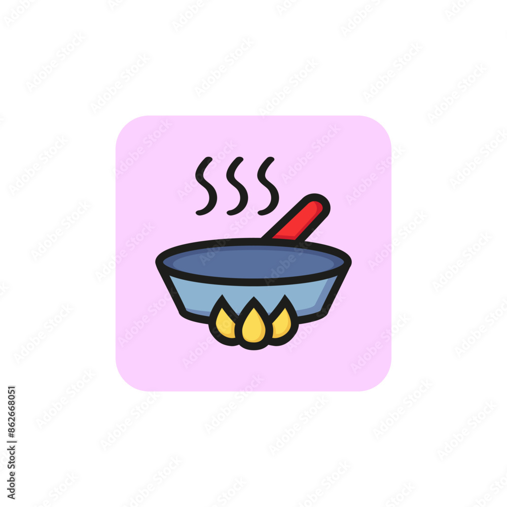 Frying pan line icon. Roasting, dishware, gourmet. Kitchen concept. Vector illustration can be used for topics like culinary, dinner, food Frying pan line icon. Roasting, dishware, gourmet. Kitchen concept. Vector illustration can be used for topics like culinary, dinner, food