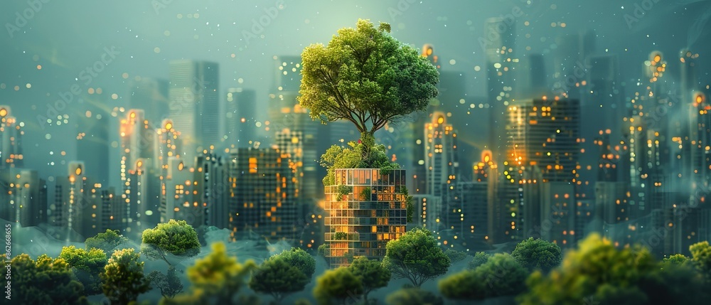Fototapeta premium Green city sustainable living, conceptual illustration