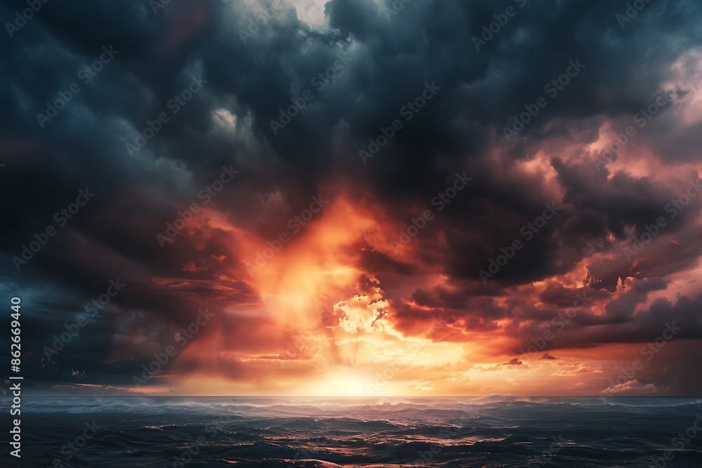Dramatic Stormy Coastline at Sunset Panoramic View with Orange and Pink Light Dramatic Stormy Coastline at Sunset Panoramic View with Orange and Pink Light