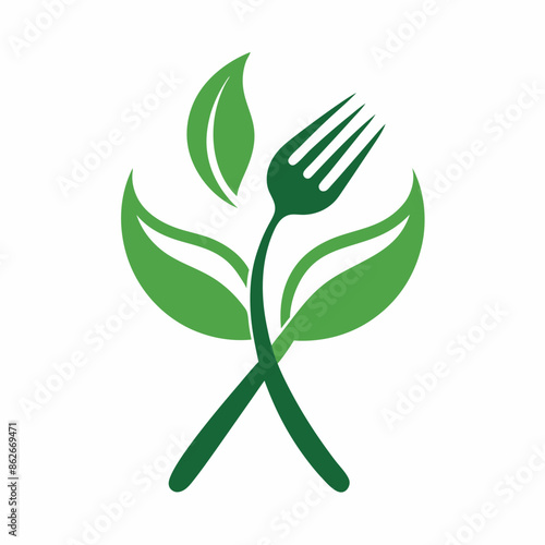 Vector illustration of a stylish leaf and fork for an organic food restaurant logo 