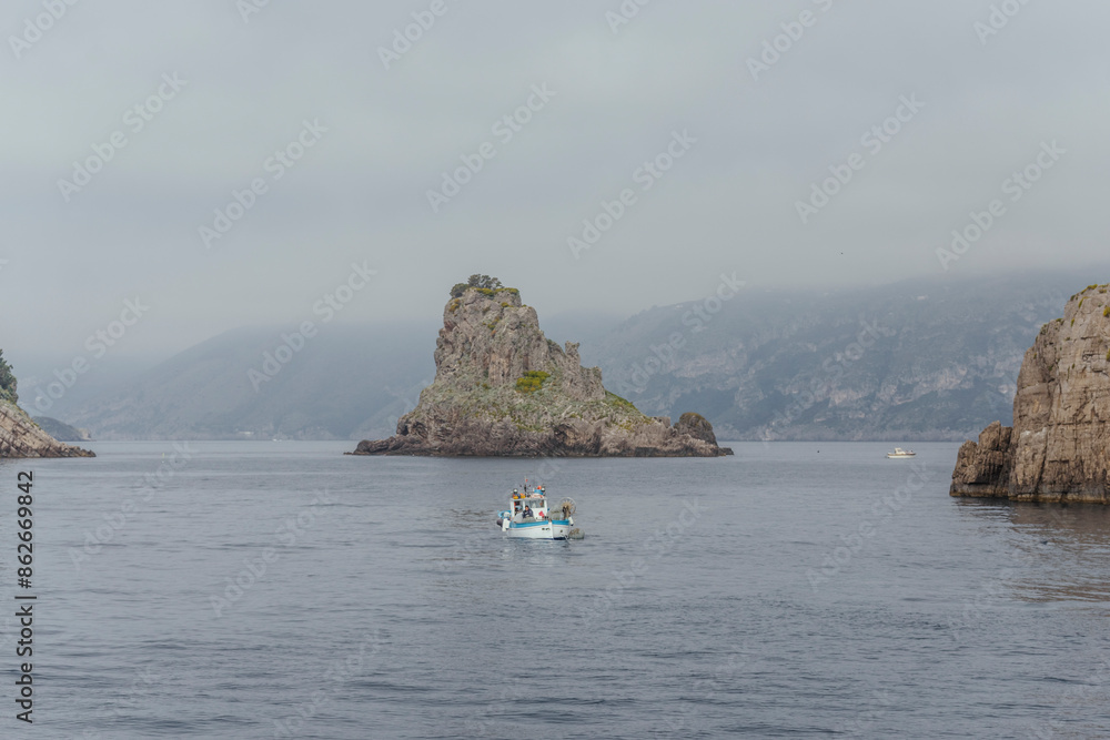 View of Li Galli Islands with boat, Amalfi Coast, Italy. View of Li Galli Islands with boat, Amalfi Coast, Italy.