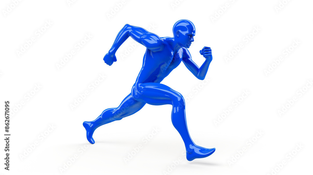 3D rendering of a blue humanoid figure in a running pose against a white background. 3D rendering of a blue humanoid figure in a running pose against a white background.
