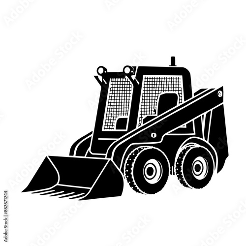 simple black Skid Steer Loader silhouette on white background