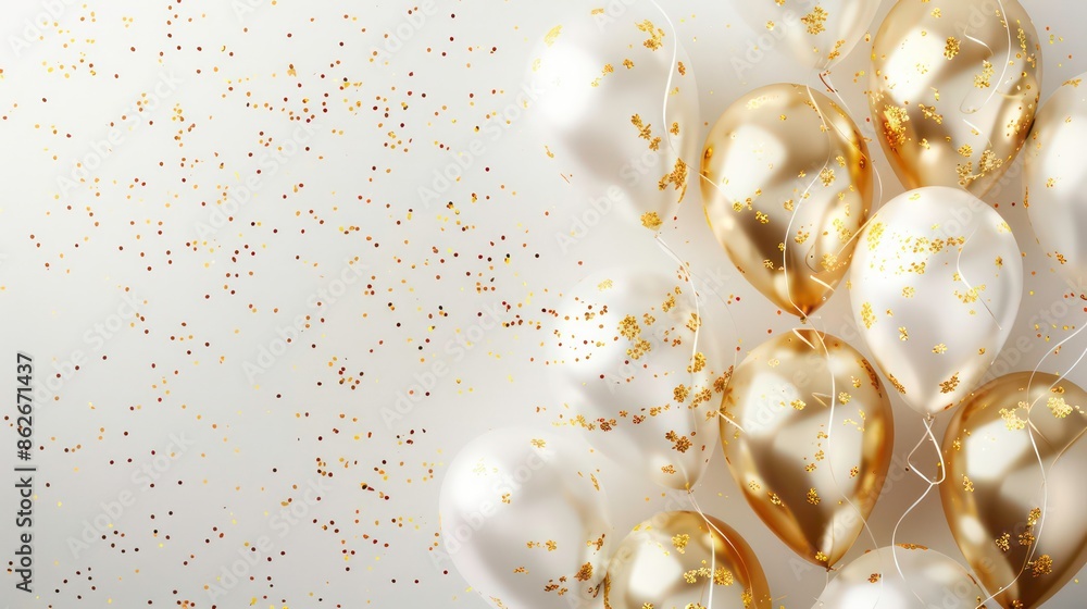 Festive white and gold balloons background - party banner design. Generative AI Festive white and gold balloons background - party banner design. Generative AI