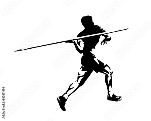 Javelin throw, isolated vector silhouette, decathlon athlete