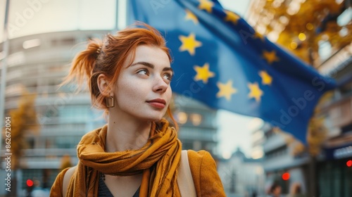 The woman with European flag photo