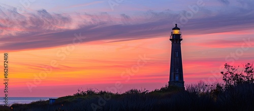 The Cape Henry Lighthouse in Virginia Beach, Virginia was constructed in 1792, making it a historic site with a scenic backdrop ideal for a copy space image.