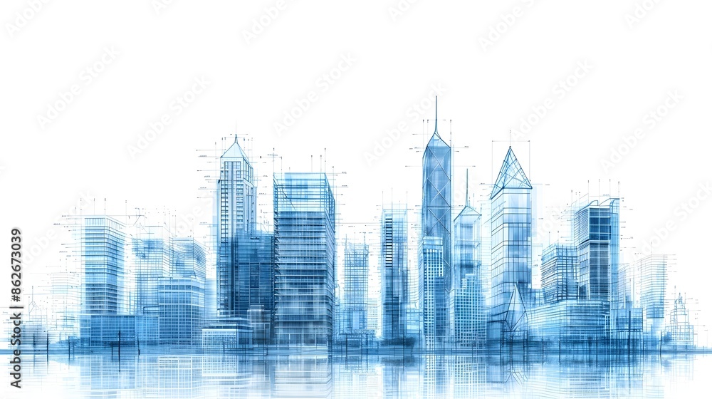 Fototapeta premium Evolution of a Modern Skyscraper Blueprint into a High-Tech Architectural Design