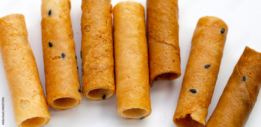 Thai snack, crispy coconut rolls Thai snack, crispy coconut rolls