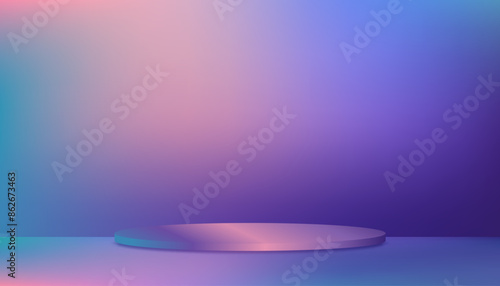Studio background,Room with 3d Podium pedestal display on Lilac ombre,Greenish blue color wall.Banner template futuristic neon for future cyberspace product