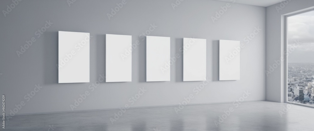 Naklejka premium Five blank white posters floating in a void