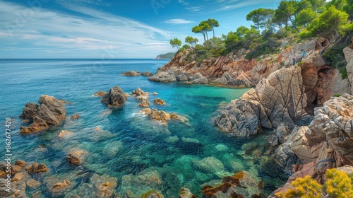 A distant view of a beautiful seaside part of Spain.
