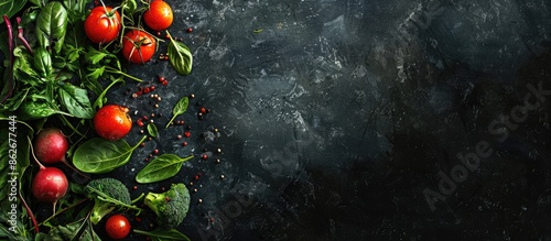 A food background image featuring various vegetables with space for adding text or other elements. Copy space image. Place for adding text and design