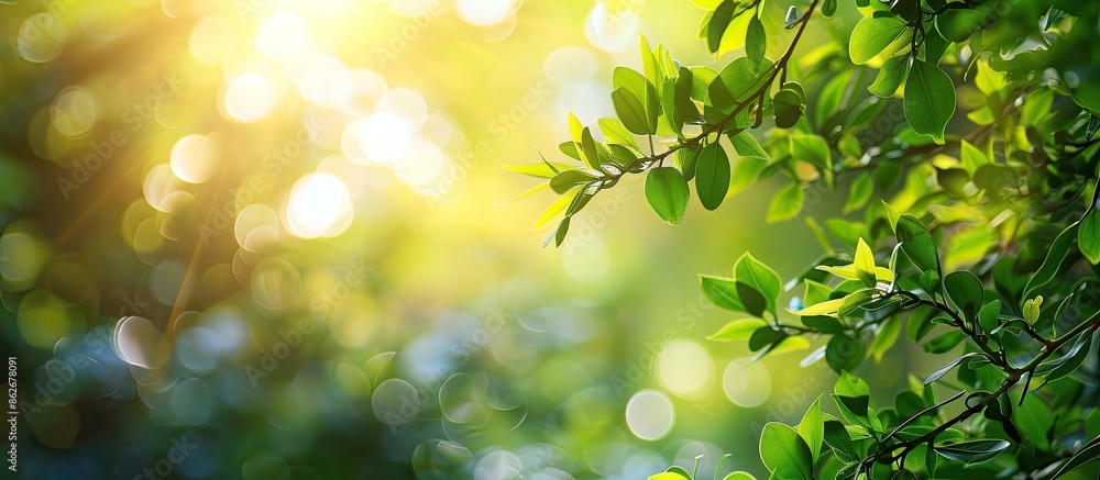 Nature scene with green foliage and blurred background, bathed in warm morning light, perfect for a copy space image. Nature scene with green foliage and blurred background, bathed in warm morning light, perfect for a copy space image.
