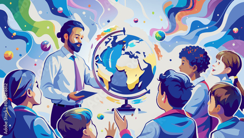Vibrant Classroom Scene with Teacher Explaining Geography to Engaged Students