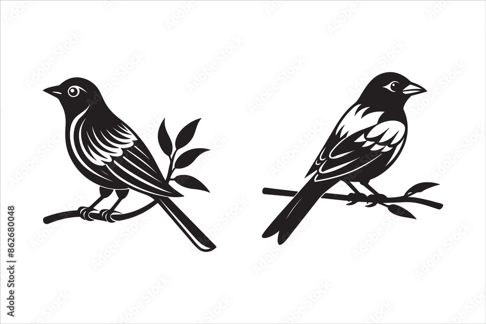 Fototapeta premium bird on a branch silhouette design vector art create with AI Technology 
