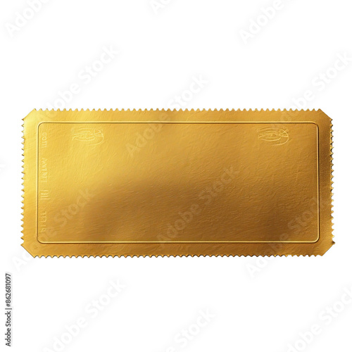 Blank golden ticket isolated on white and transparent background