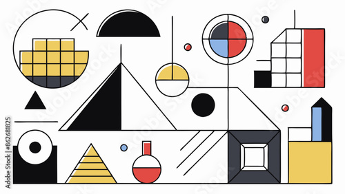 Abstract Geometric Shapes Artwork with Vivid Color Accents
