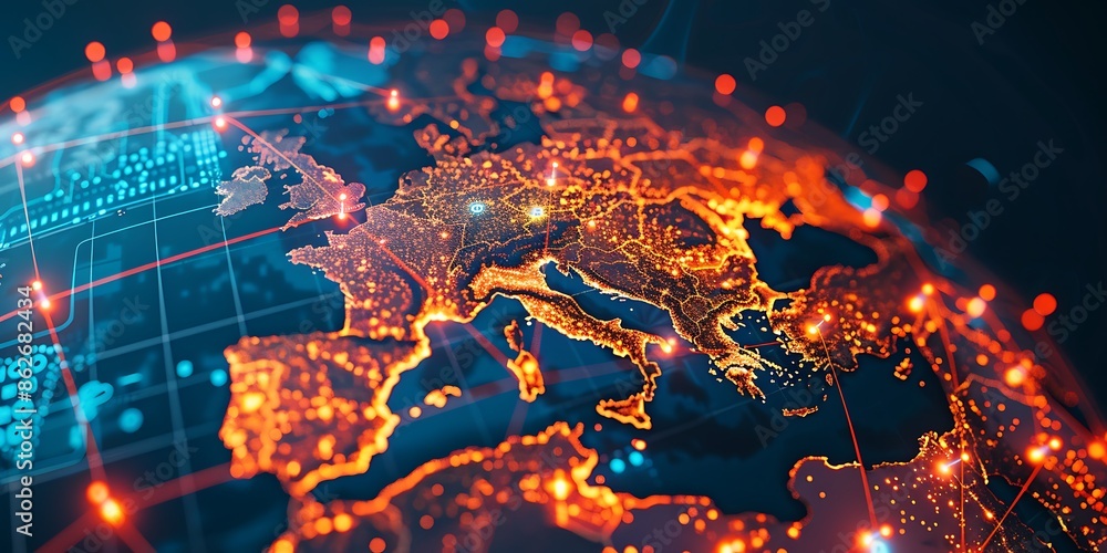 Fototapeta premium Global Connectivity, 3D Render of a Globe with Glowing Network Links