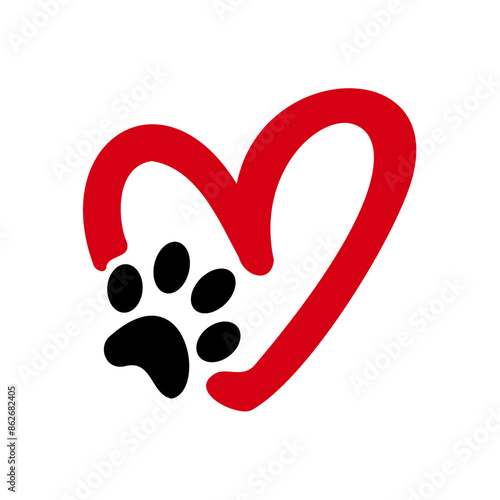 Paw heart icon. Dog, cat paw icon. Zoo, vet logo element. Paw print vector symbol.	