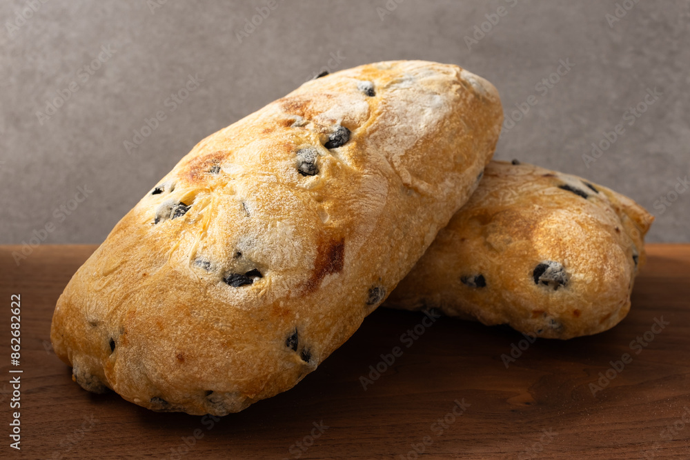 Meal bread ciabatta with sliced olives Meal bread ciabatta with sliced olives