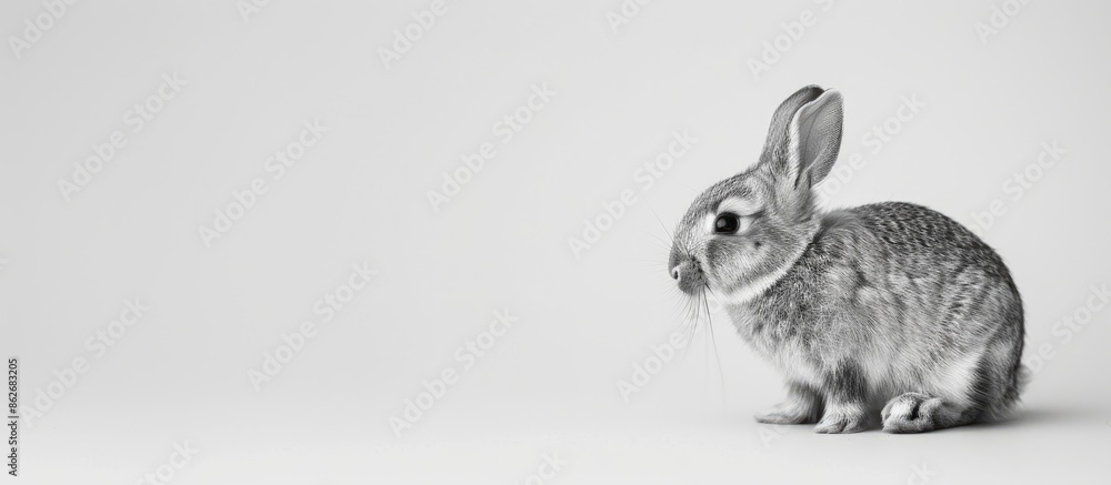 Obraz premium Black and white adorable rabbit on a white background with copy space image.